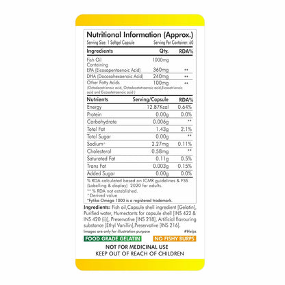 Nutritional information label on a supplement container with yellow border