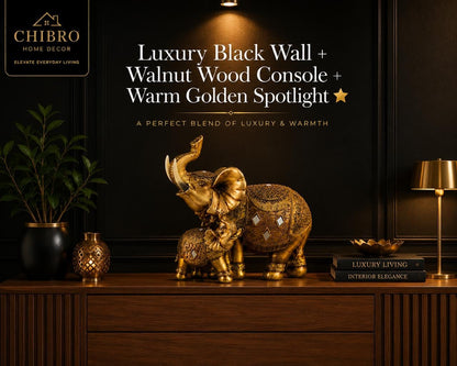 Decorative Elephant Showpiece for Home Décor | Resin Lucky Elephant Statue with Mother & Baby Design | Tabletop Feng Shui Good Luck Idol (Baby Elephant with Mother)
