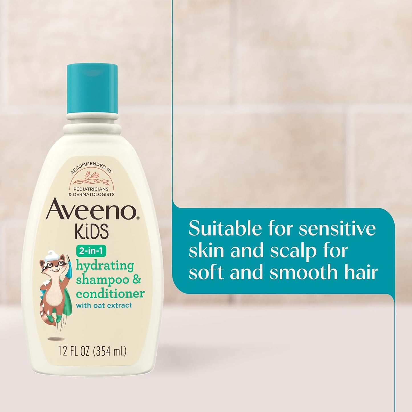 Aveeno Baby Kids 2-In-1 Hydrating Shampoo & Conditioner, Gently Cleanses, Conditions & Detangles Kids Hair, Formulated With Oat Extract, For Sensitive Skin & Scalp, Hypoallergenic, 12 Fl. Oz (354Ml)