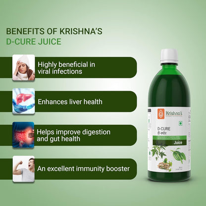 KRISHNA'S HERBAL & AYURVEDA D Cure Juice -500 Ml|Support For Blood Platelets Count|Papaya Leaf,Giloy,Tulsi,Pipar,Pipla Mool,Chavya,Chitrak,Sounth,Haldi|Detoxifies&Rejuvenates Body