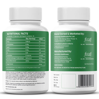 Herbal Max Garcinia Cambogia Capsules – 60 Veg Capsules | 60% HCA & Green Tea Extract | Supports Weight Management, Fat Burning, Digestion & Metabolism