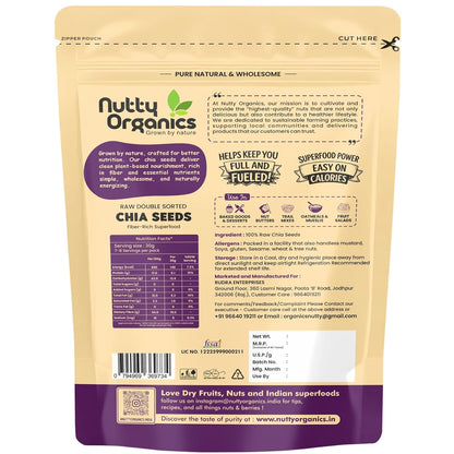 NUTTY ORGANICS Chia Seeds | Clean Chia Seeds for Eating | Seeds for Weight Management- Rich in Calcium, Protein & Fiber, Healthy Snacks