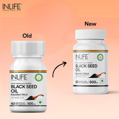 INLIFE Black Seed Oil, Extra Virgin Cold Pressed, 500 mg - 60 Vegetarian Capsule (Pack of 1)