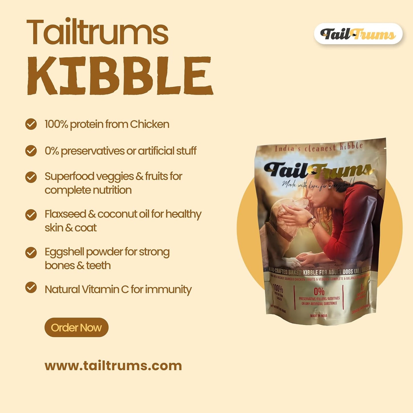TailTrums Dog Food (900g, Kibble)