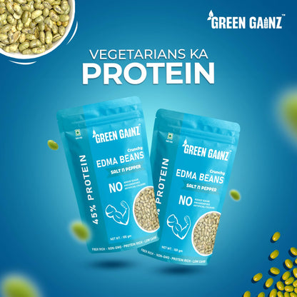 Green Gainz Roasted Edamame Salt n Pepper Flavour 100gm | Healthy Namkeen Snacks | Vegan | High Protein Snack | Weight Loss Friendly | No Palm Oil | Roasted, Not Fried