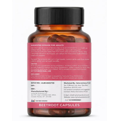 Beetroot capsules bottle with label on a white background