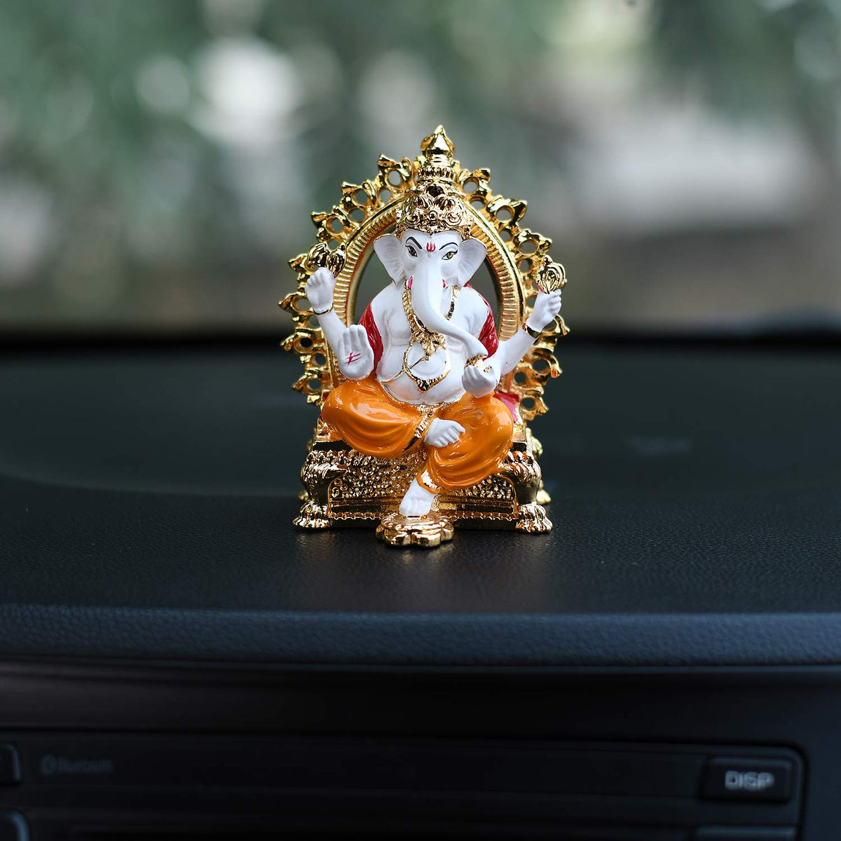 Gold Plated Ganesha Idol Statue for Gift - God Ganesh Ganpati Sitting Idols Sculpture Good Luck & Success for Home Puja Gifts (Size 3.5 x 2 Inches)
