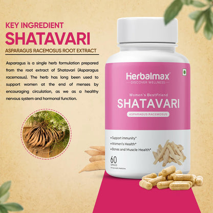 Herbalmax Organic Shatavari 400mg | Hormonal Balance & Women’s Health Supplement | Supports Lactation, Immunity, Bone & Muscle Strength, Rich in Antioxidants – 60 Veg Capsules