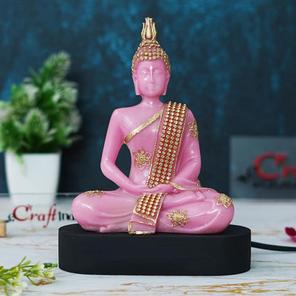 Pink and Golden Resin Handcrafted Meditating Lord Buddha Statue | Serene Home Decor for Living Rooms, Meditation Spaces, and Offices | Spiritual Gift for Diwali, Housewarming
