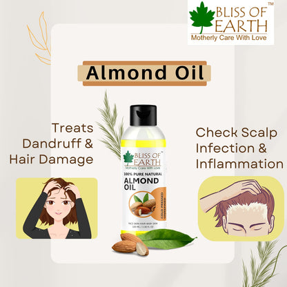 Bliss of Earth� 100% Pure & Natural Sweet Almond Oil (Coldpressed & Unrefined) Extracted From Whole Almond Kernels (100ML)