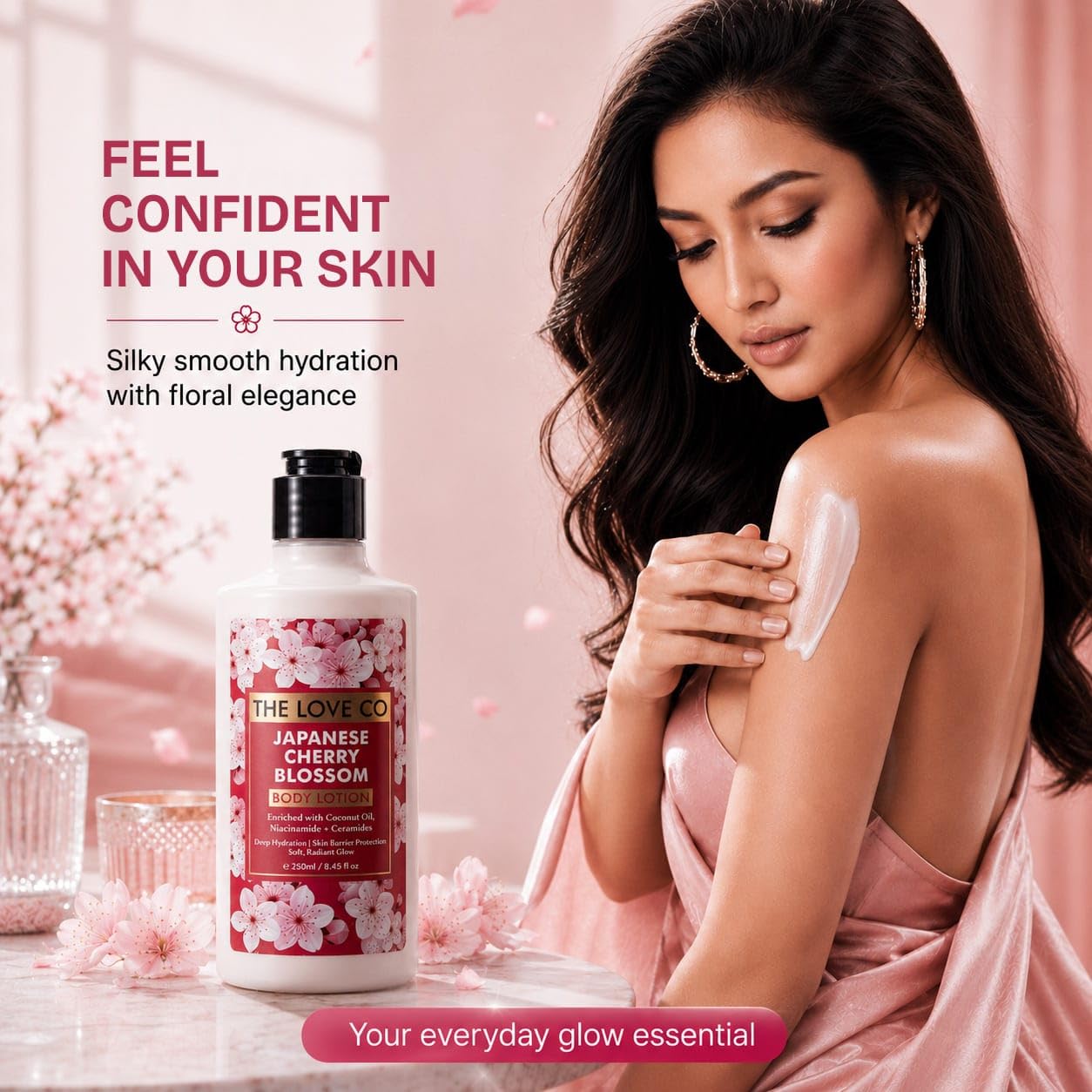 The Love Co Japanese Cherry Blossom Body Lotion for Women | Perfume Body Lotion with Niacinamide, Ceramides, Shea Butter & Coconut Oil | 48Hr Deep Hydration, Non-Greasy Moisturizer for Dry Skin | 250ml