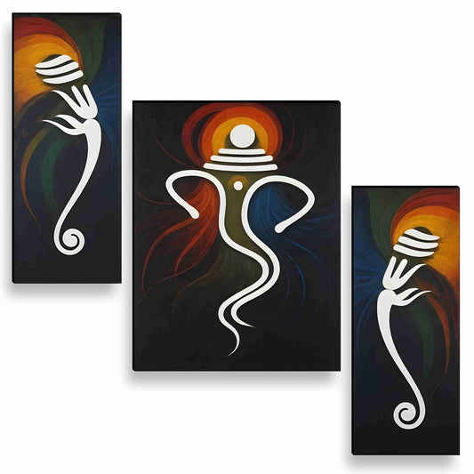 Ganesha Paintings for Wall Decoration - Set Of 3, 3d modern art Painting for Living Room Large Size with Frames for Home Decoration, Hotel, Office painting 50.8 cm x 30.48 cm A-JM-36046