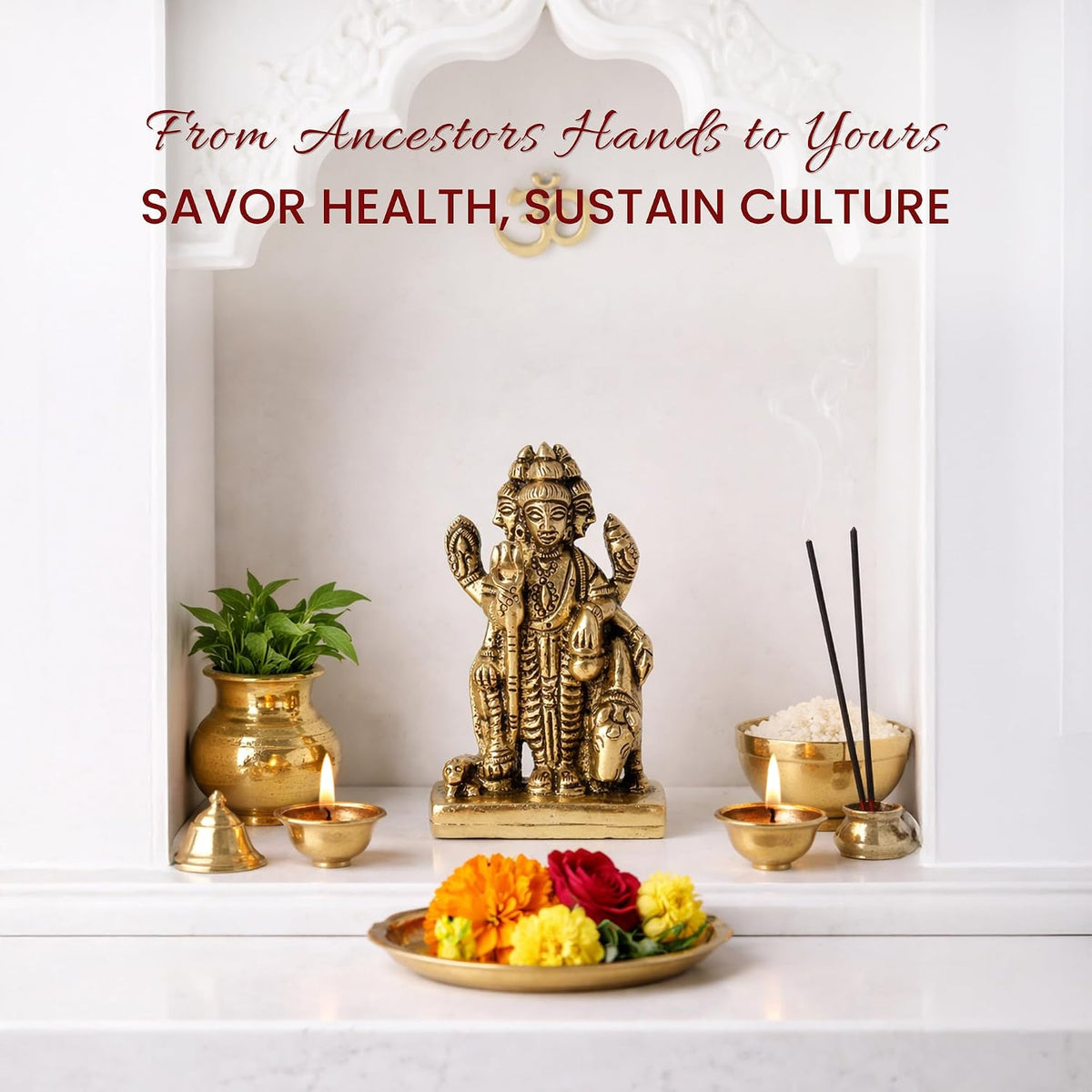 Brass Dattatreya Idol | Brahma Vishnu Mahesh Trimurti Murti for Mandir & Pooja Room | Brass God Statue for Home Decor (Design01: L4.5 x W7 x H7 cm)