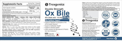 Trexgenics BILE EXTRACT 250 mg 45% Cholic acid DOUBLE STRENGTH Bile Synthesis Support (60 Vegan Capsules) (Pack of 1)