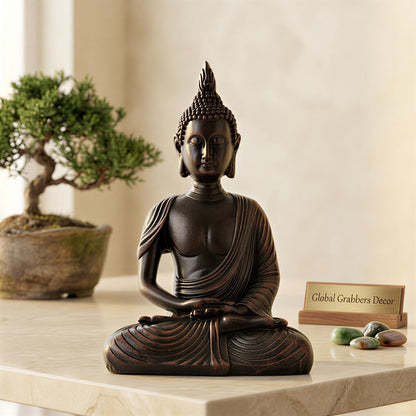 New Sitting Meditating Buddha Statue showpiece Idol Home Decor Items for Living Room and Gifts (Antique Copper)