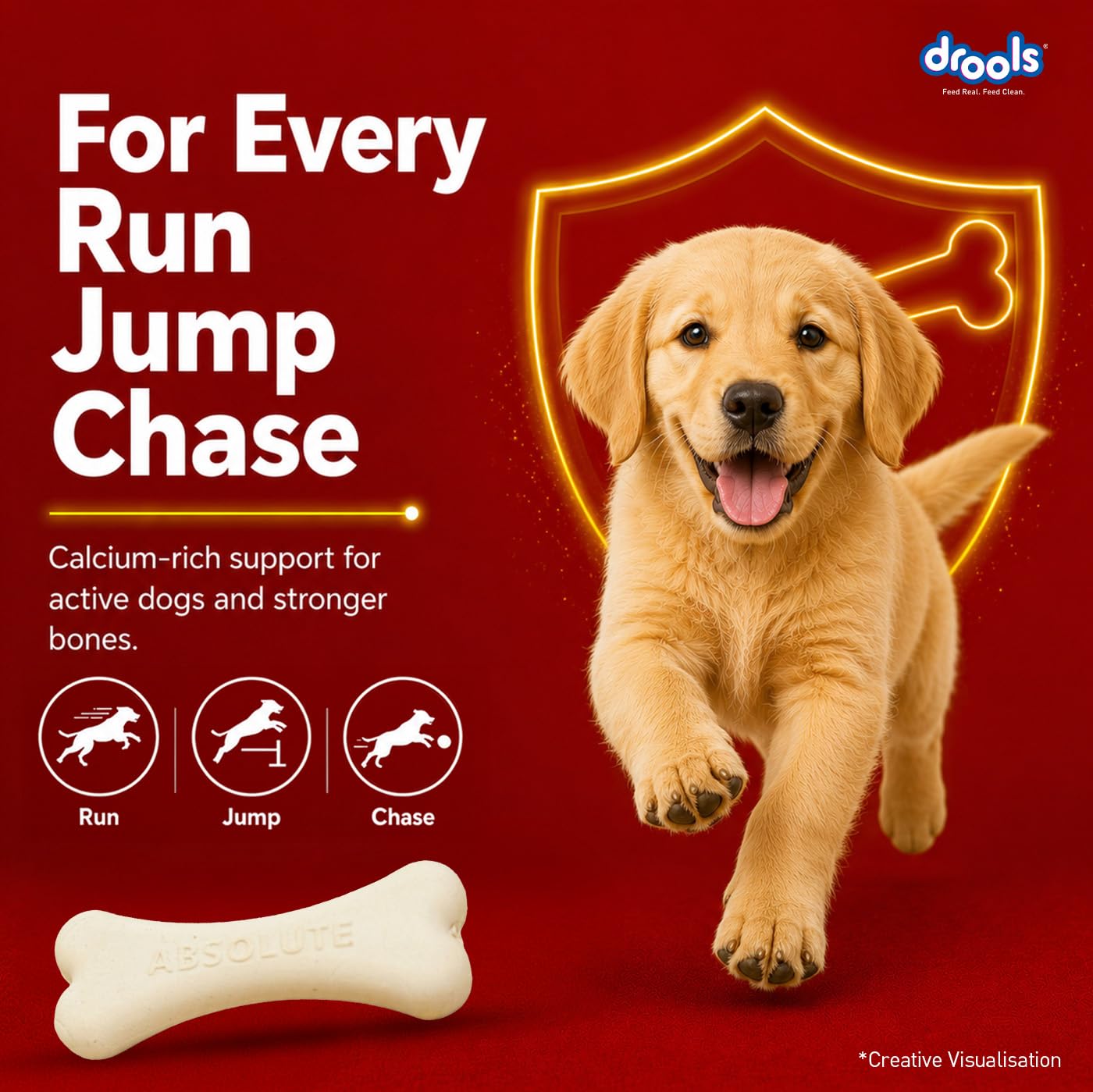 Drools Absolute Dog Treat Calcium Bone Pouch, 190g Pack | Chicken Flavour | Healthy Bones & Joint | Strong Teeth | Optimum Calcium & Phosphorus Ratio,All Life Stages