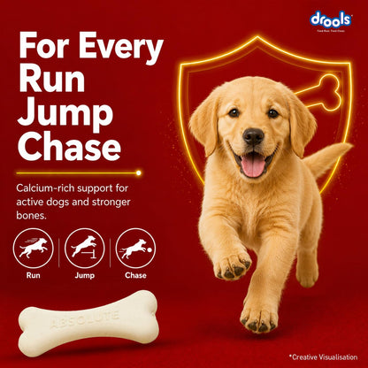 Drools Absolute Dog Treat Calcium Bone Pouch, 190g Pack | Chicken Flavour | Healthy Bones & Joint | Strong Teeth | Optimum Calcium & Phosphorus Ratio,All Life Stages