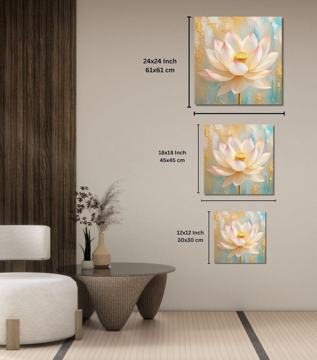 Lotus Flower Painting for Wall Vastu (15+ DESIGNS) Framed Lotus Canvas Painting for Living Room, Bedroom | Nature Floral Wall Art with Multiple Design Variations (Cream Single Lotus, 18x18 Inch, Framed)