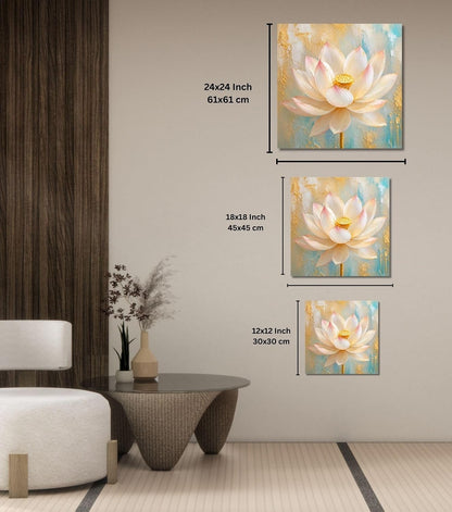 Lotus Flower Painting for Wall Vastu (15+ DESIGNS) Framed Lotus Canvas Painting for Living Room, Bedroom | Nature Floral Wall Art with Multiple Design Variations (Cream Single Lotus, 18x18 Inch, Framed)