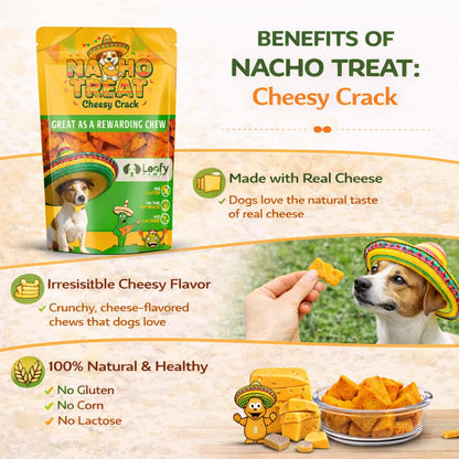 LeafyPaws Nacho Treats Dog Snacks (45g) | Natural Reward Treats for Dogs | 100% Natural Grain Free, Lactose Free, No Added Preservatives (Cheesy Crack)