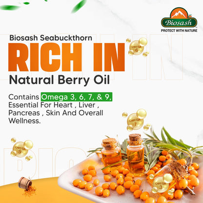 Biosash Sea Buckthorn Juice 250ml | Organic Cold-Pressed Pure Juice | Rich in Omega 3 6 7 9, Vitamins & Antioxidants | No Added Sugars, Sea Buckthorn Berries for Wellness Vitality &Immunity