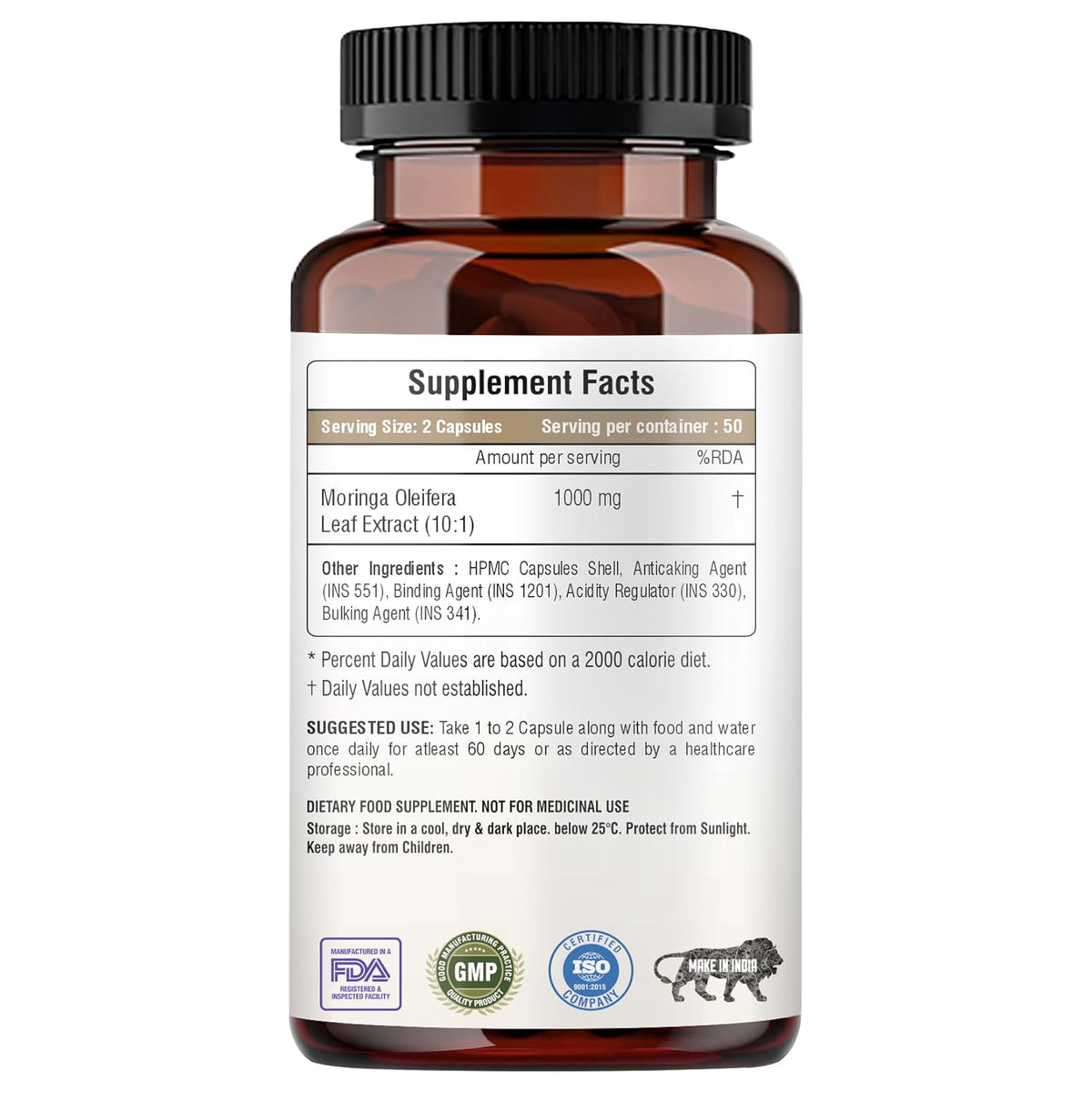 Supplement bottle with label on a white background
