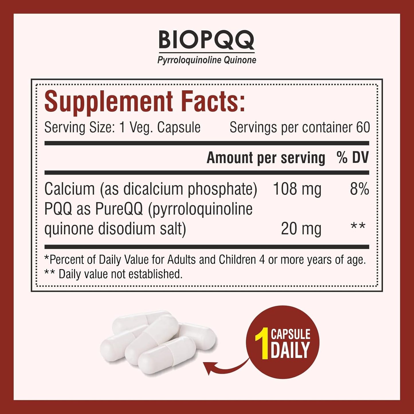 Biotrex Nutraceuticals Bio Pqq 20mg With Calcium Supplement - 60 Veg Capsules, pqq as (pyrroloquinoline Quinone disodium salt)