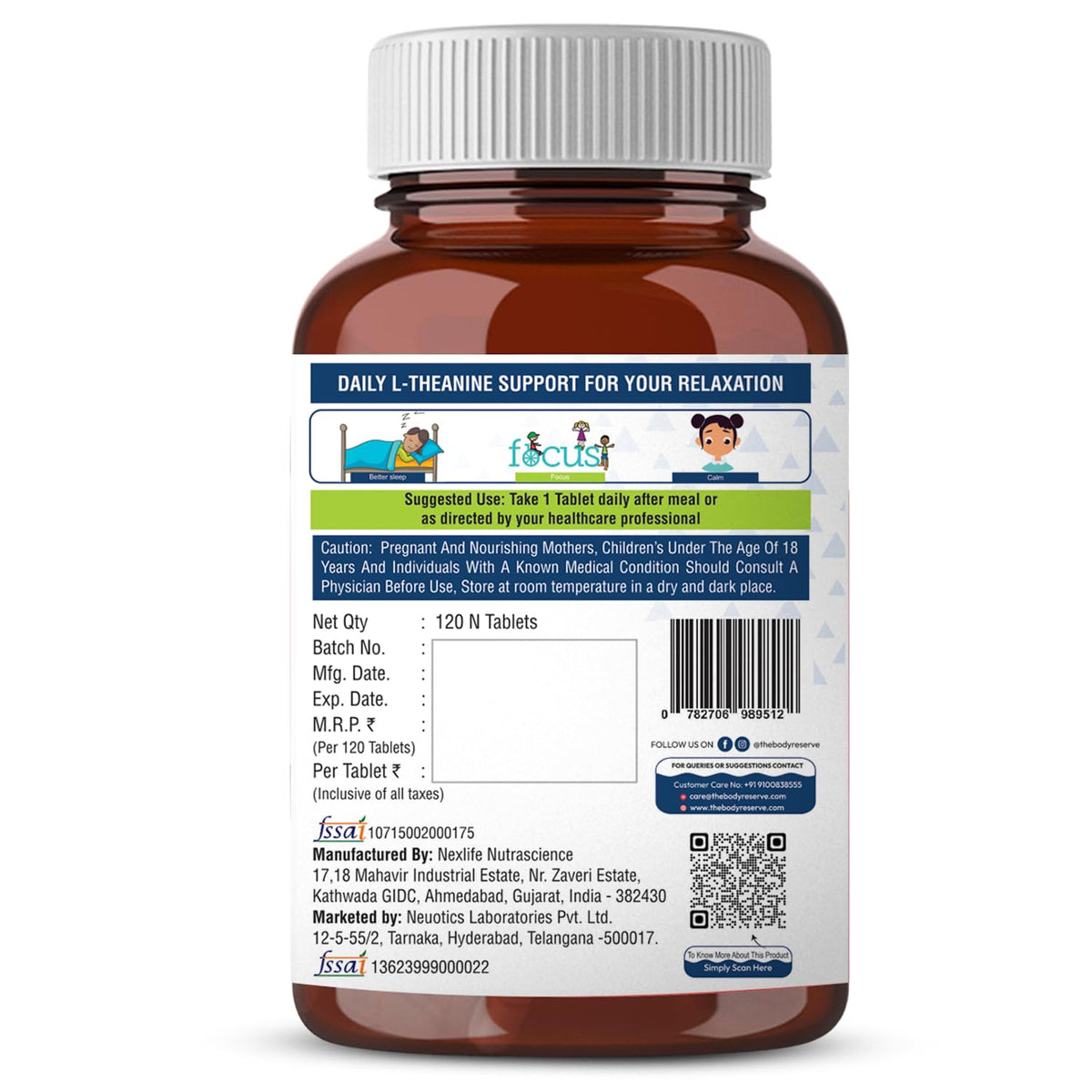 Brown supplement bottle with white label on a white background