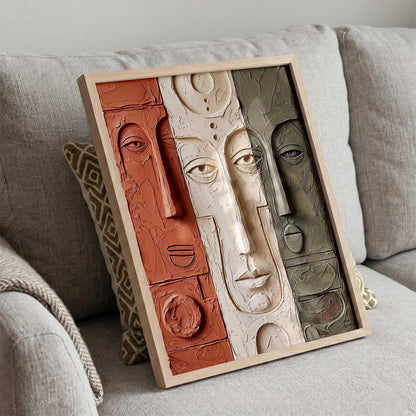 Relief Face Wall Art - Modern Abstract Portrait Sculpture,| Aesthetic Paintings With Frame For Living Room Bed Room Hotel Wall Decor Digital Reprint (19x25 inch)