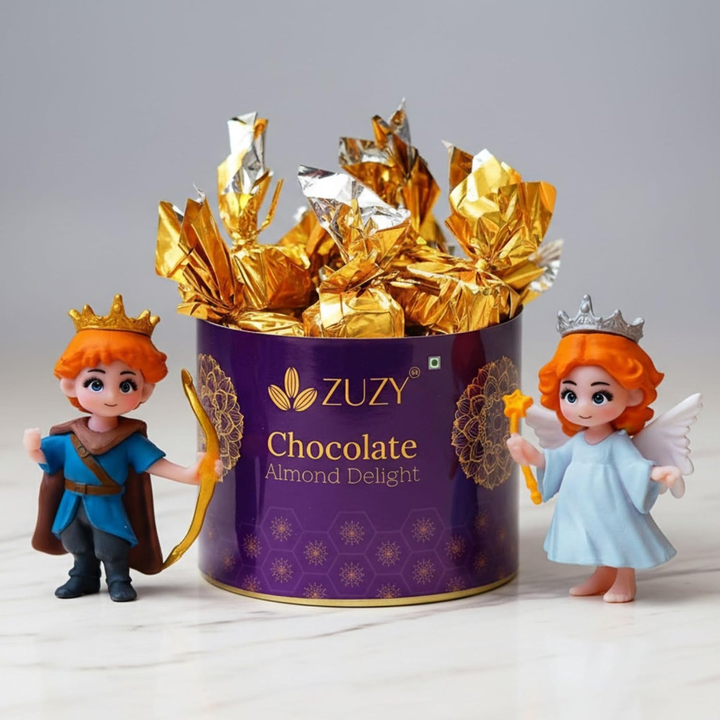 eCraftIndia Angel Girl & Wings Boy Valentine Couple Statue Miniature Showpiece Zuzy Almond Chocolates Gift Box | Valentine Gift for Girlfriend Boyfriend Husband Wife Her Him