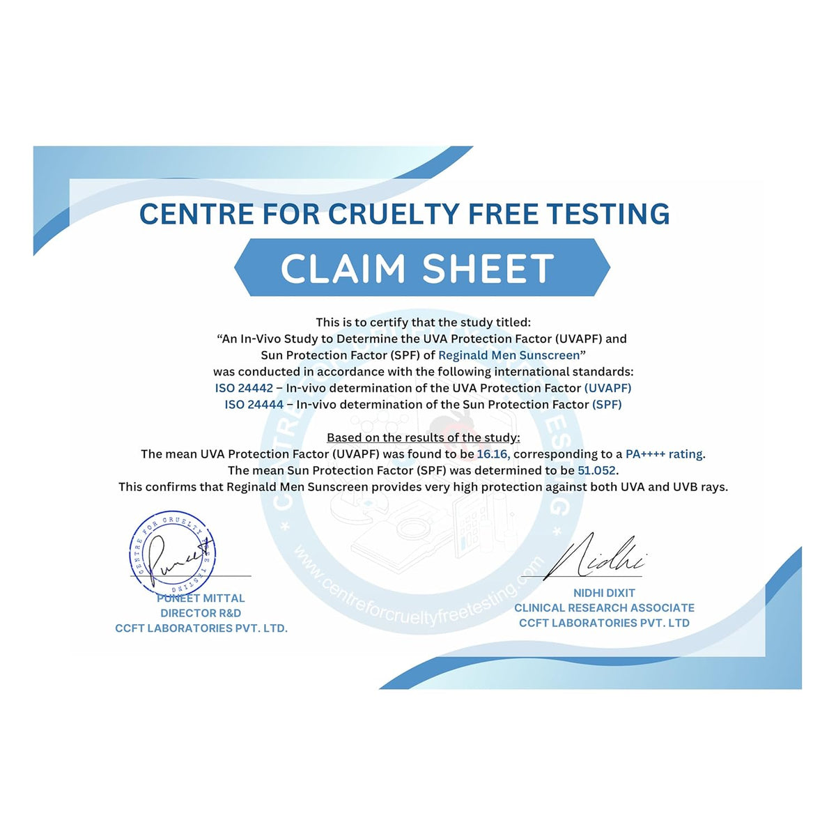 Centre for Cruelty Free Testing claim sheet on a white background