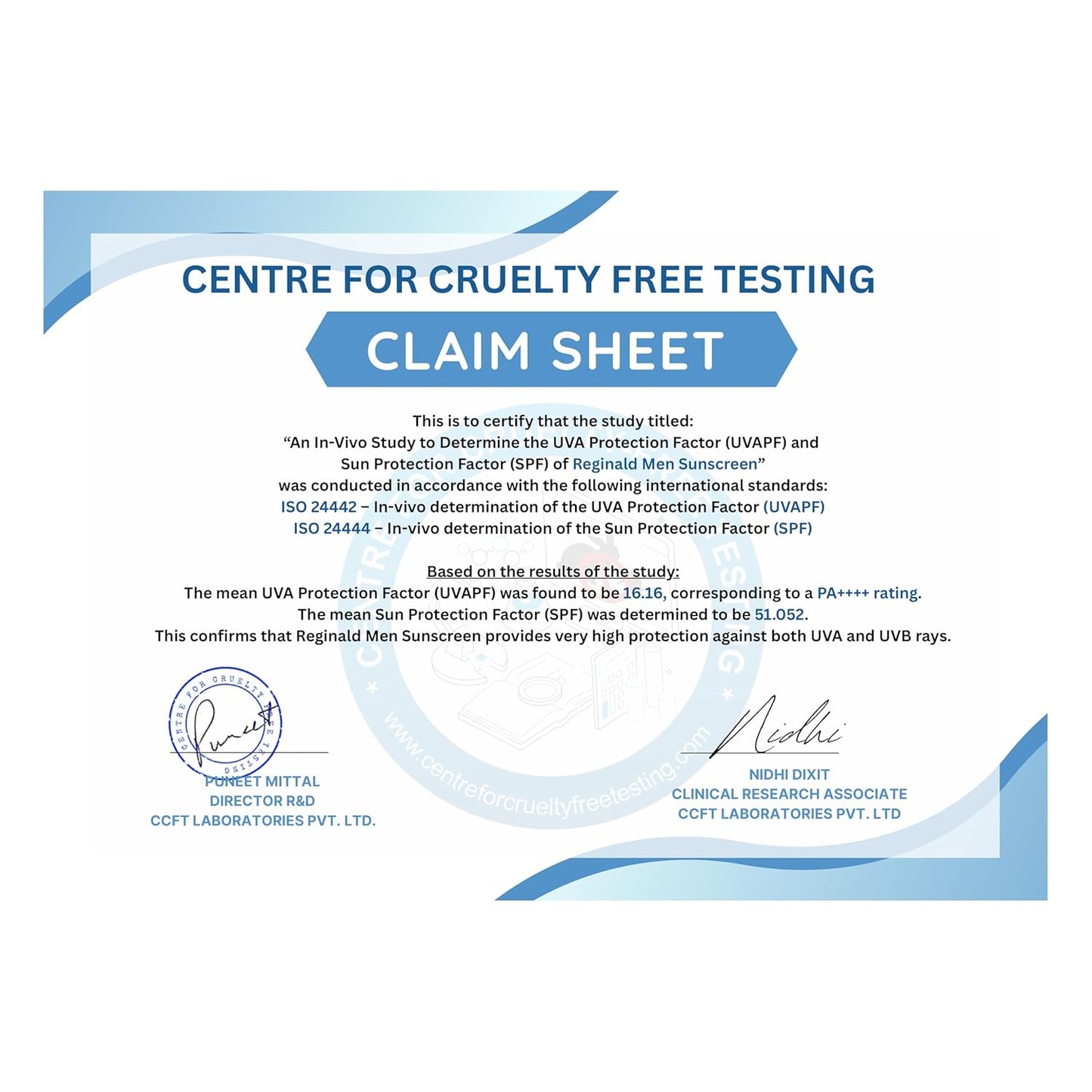 Centre for Cruelty Free Testing claim sheet on a white background