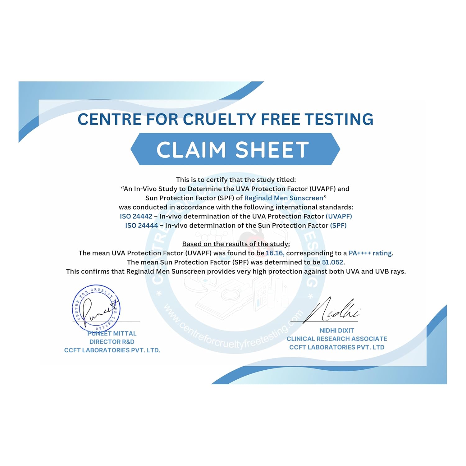 Centre for Cruelty Free Testing claim sheet on a white background