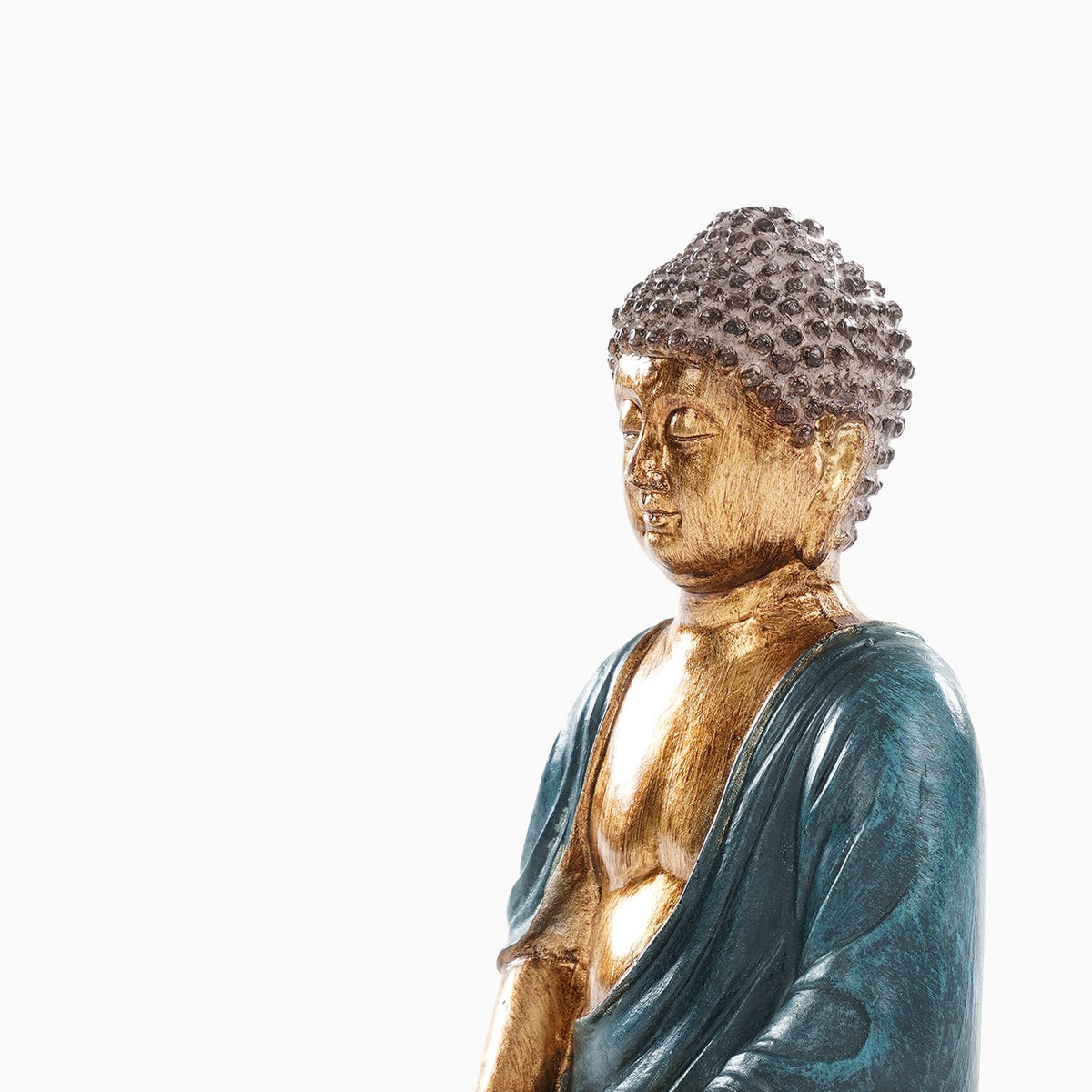 PURE HOME + LIVING Dark Blue Antique Gold Polyresin Sitting Buddha - Small Statue | for Office, Temple, Home Decor, Gifts, Mahavirjayanti & Living Room | Peaceful Buddha Sculpture (Pack of 1)