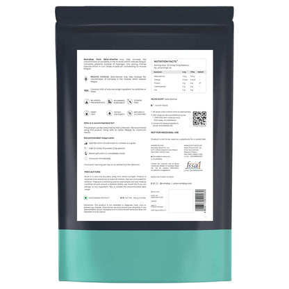 Back view of a product packaging with text and QR code on a white background