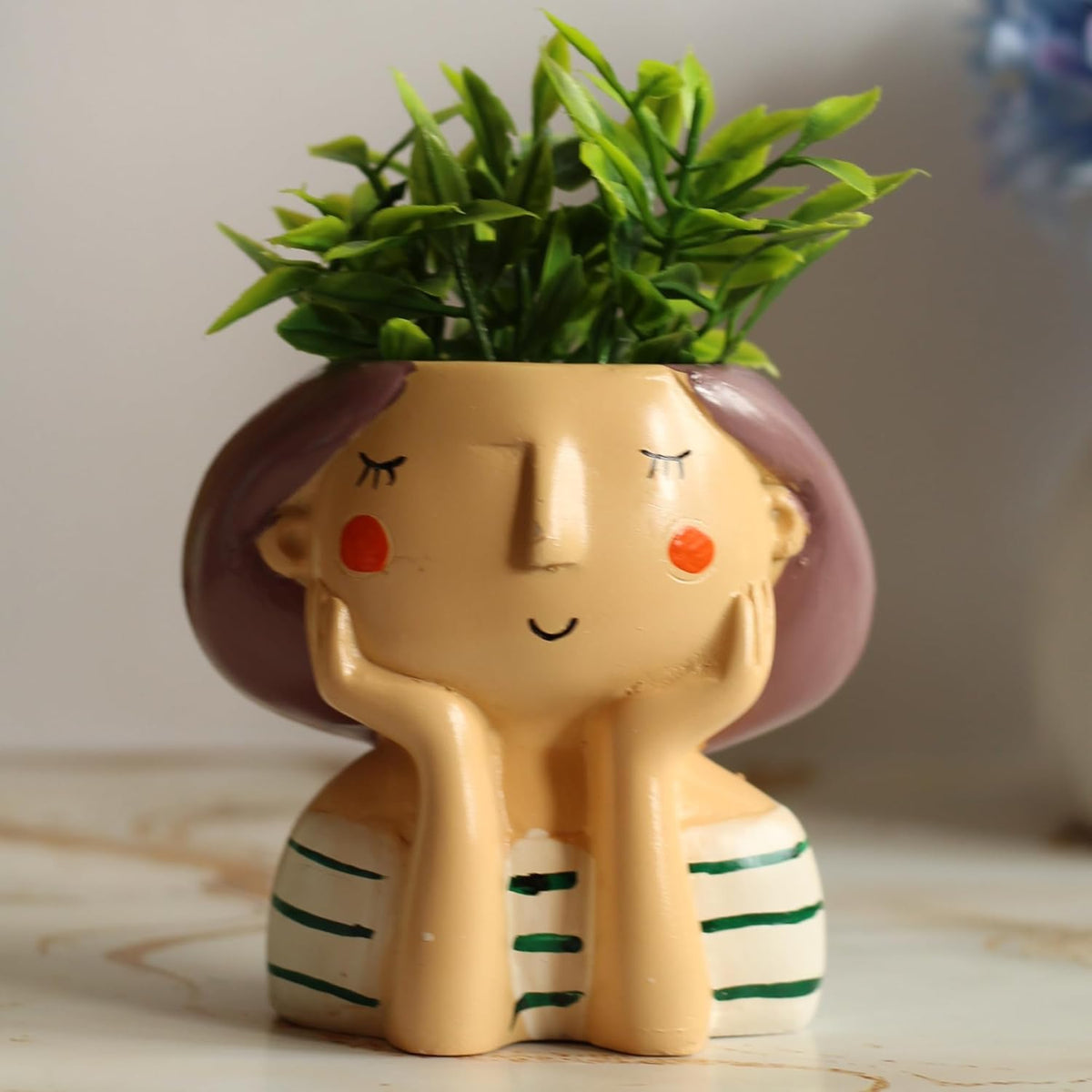 Kawai Homes Showpiece for Home Decor - Cute Table Resin Miniature Decorative Stylish Figurines Items for Living Room Kitchen Kids Bedroom Study Room Decoration Accessories (Happy-Girl), 40 mm, Beige