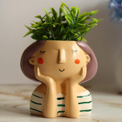 Kawai Homes Showpiece for Home Decor - Cute Table Resin Miniature Decorative Stylish Figurines Items for Living Room Kitchen Kids Bedroom Study Room Decoration Accessories (Happy-Girl), 40 mm, Beige