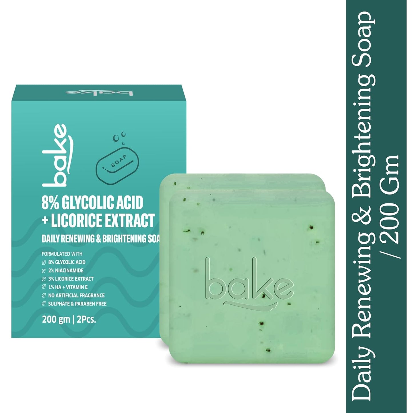 BAKE 8% Glycolic Acid Scrub Treatment Soap (200 Gms Pack of 2) with 3% Niacinamide | For Pigmentation, Exfoliation, Tan Removal, Brightens Underarms | For Women & Men | 100g x 2 (Pack of 2)