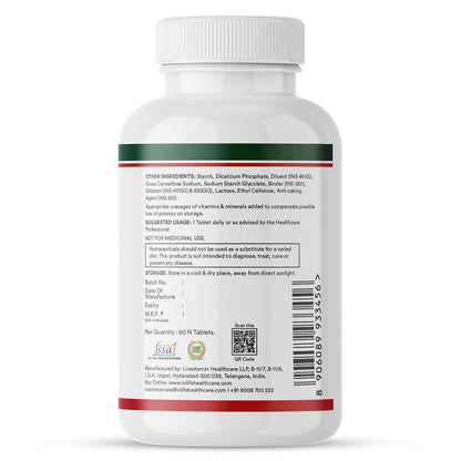 INLIFE Plant Based Multivitamin Tablets for Men & Women | 75+ Ingredients with Vitamins B12, D3, Superfoods, Greens, Vegetables, Fruits & Herbs Supplement for Immuntiy - 60 Tablets (Pack of 1)