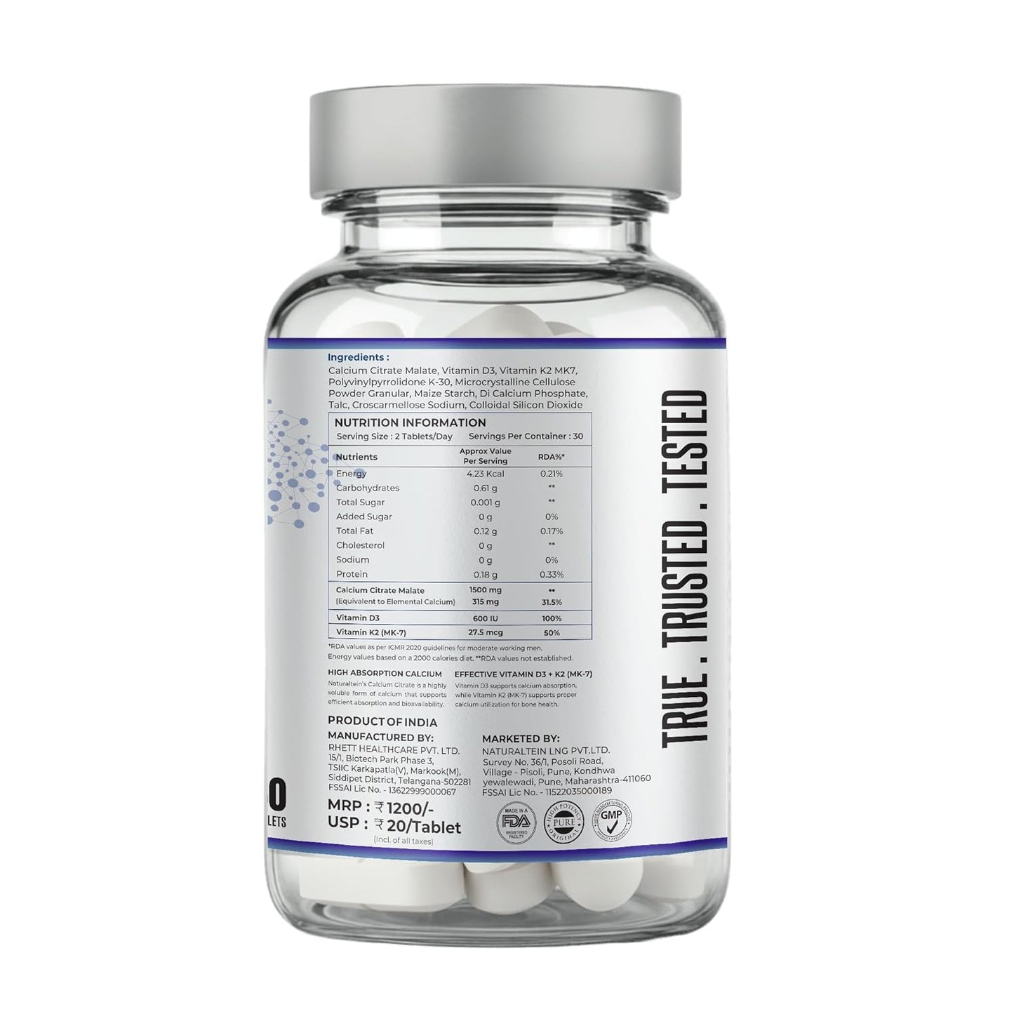 Supplement bottle with label on a white background