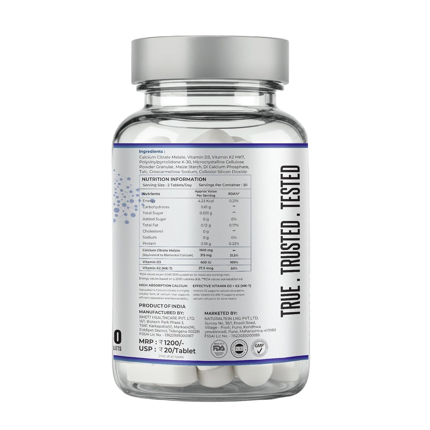 Supplement bottle with label on a white background