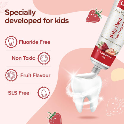 LuvLap Naturals Baby Dent 100% Natural Toothpaste for Kids, Strawberry Flavour, SLS &Fluoride Free, Removes Plaque, Prevents Bacterial Growth, Ensures Shiny White Teeth, Neutral pH,12M+, 100g