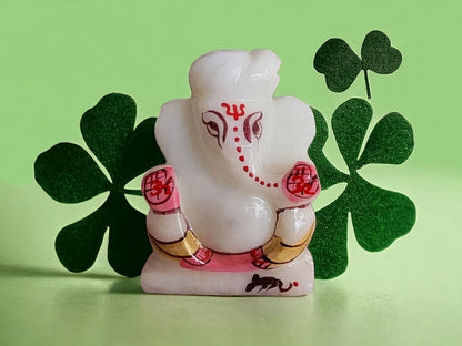 Makrana Marble Ganesha Idol for Car Dashboard | Beautiful Ganesh Murti for Home Temple, Home Main Entrance | Ganpati Figurine Showpiece Sculpture for Office Desk (Marble Ganesh 3 Inch)