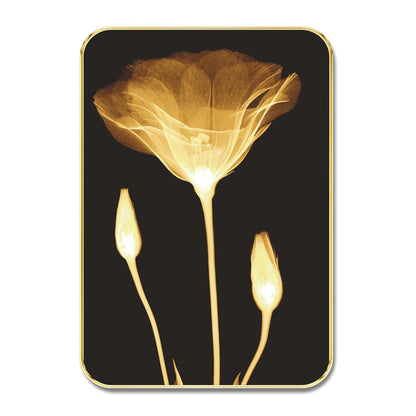 Golden Floral Wall Painting | Glowing Flower Artwork with Black Background | Modern Decorative MDF Frame for Living Room, Bedroom, Office & Home Interior Wall Décor (19 x 13 Inch) MG01-1038