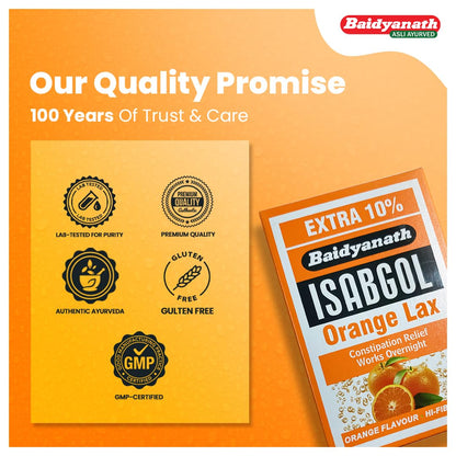 Baidyanath Isabgol Psyllium Husk Orange Lax Powder| Tasty Natural Fibre Laxative for Constipation Relief & Digestion | Effervescent, Gluten - 110 g