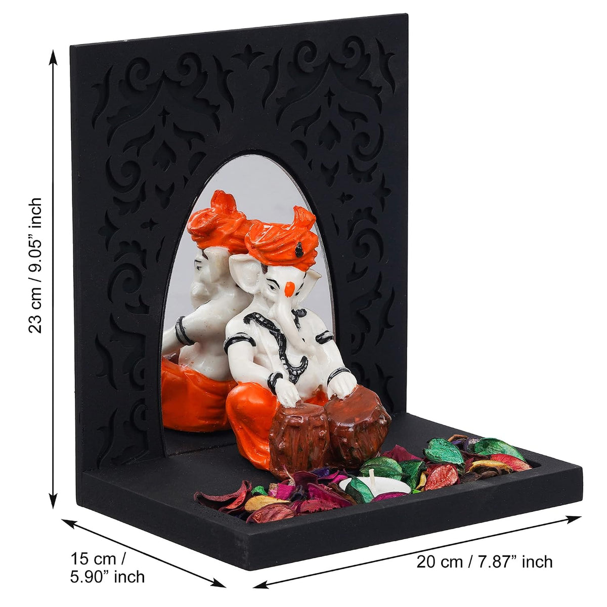 Orange White Resin Lord Ganesha Idol Playing Tabla Showpiece Potpourri Tea Light Candle Holder| Ganpati Murti Tea Light Holder Diwali Decoration Items for Home Decor Office| Diwali Gift