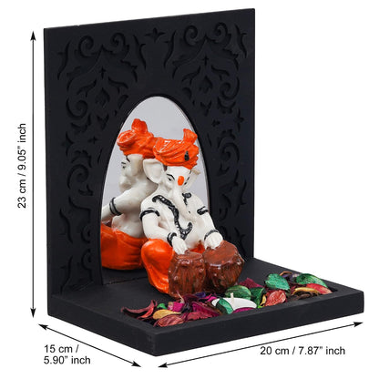 Orange White Resin Lord Ganesha Idol Playing Tabla Showpiece Potpourri Tea Light Candle Holder| Ganpati Murti Tea Light Holder Diwali Decoration Items for Home Decor Office| Diwali Gift