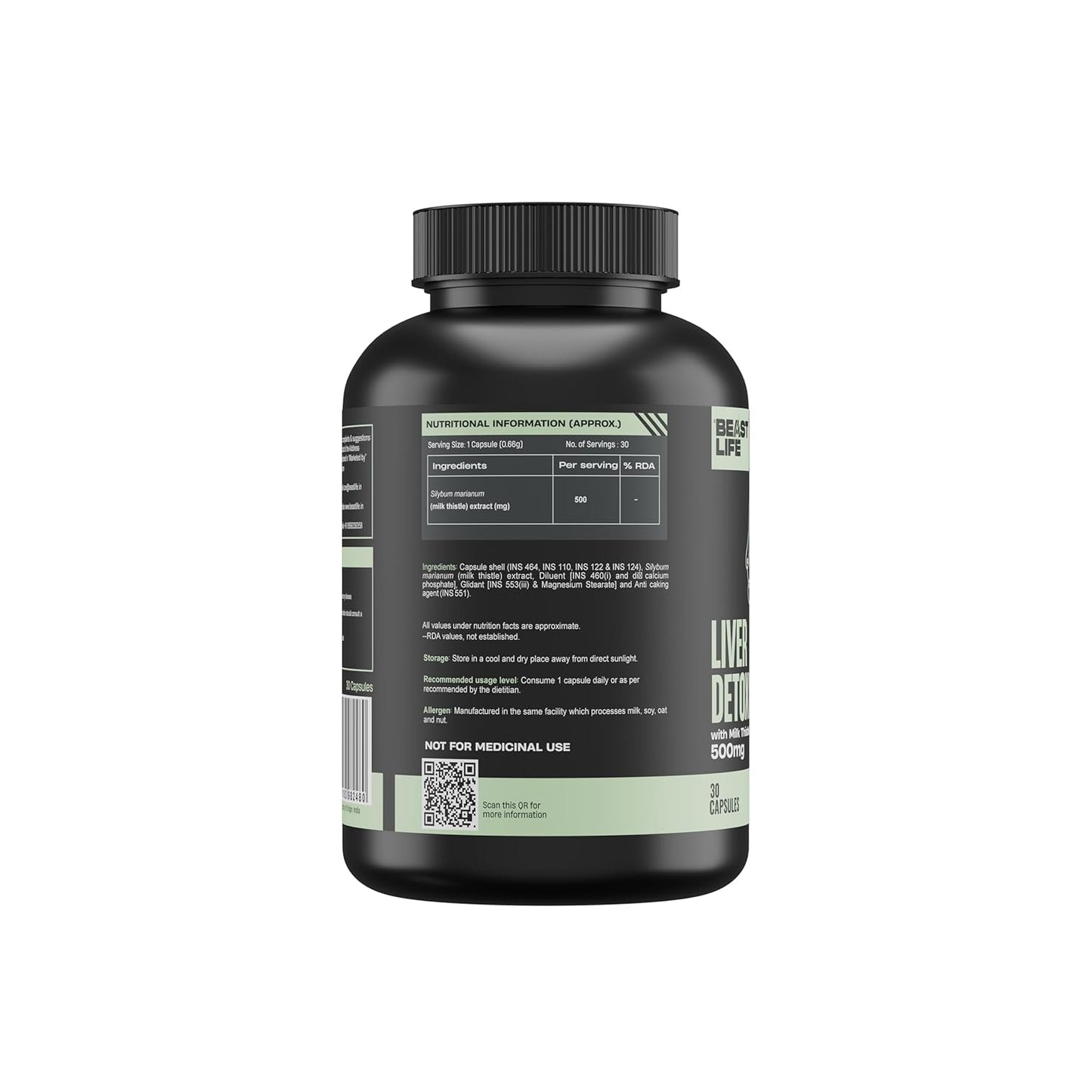 BeastLife Liver Detox with Pure Milk Thistle (80% Silymarin) Extract | Added Multivitamin & Amino Acid with Natural Detoxification Formula | Liver Support Supplement | 30 Veg Capsules
