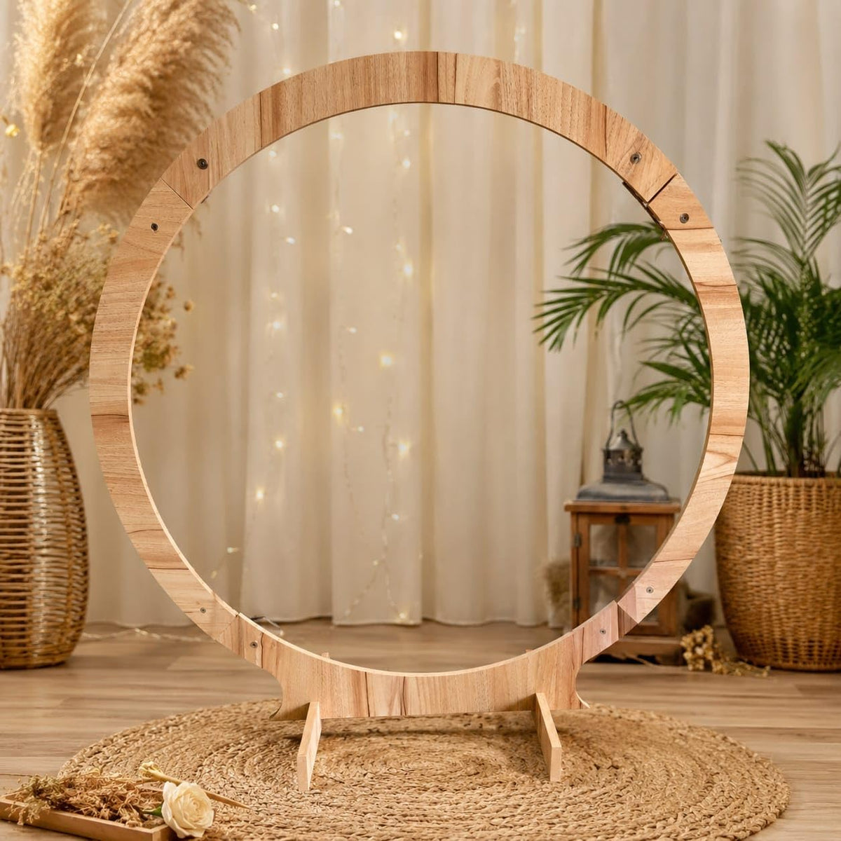 SATYAM KRAFT 1 Piece Foldable Round Shape Wooden Makhar Mandap | Wooden Pooja Backdrop Stand for DIY Pandal & Temple | Festival Decoration Setup for Ganesh Chaturthi & Idol Pooja Decor