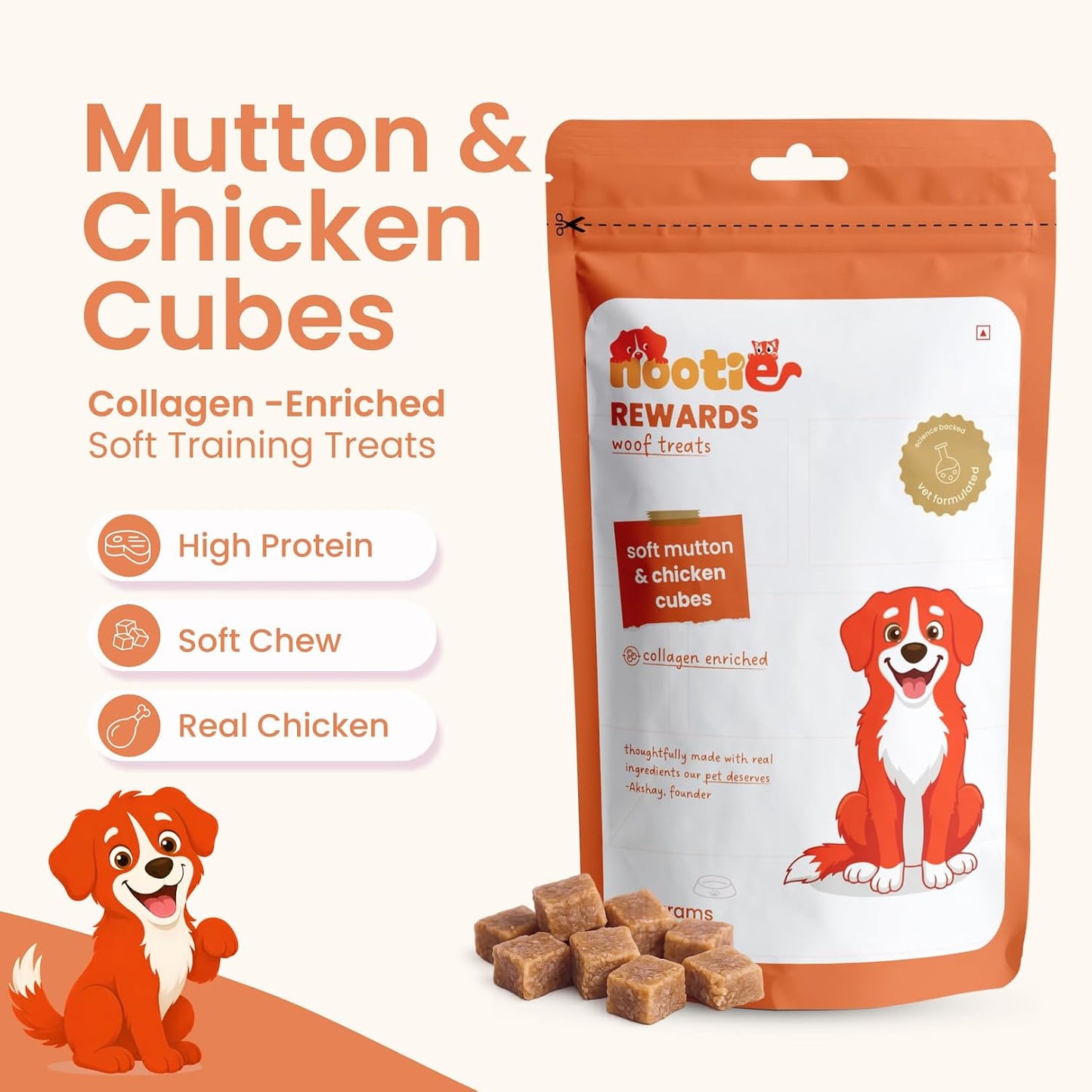 Nootie Rewards Soft Mutton & Chicken Cubes for Dogs 50g | Dog Treats